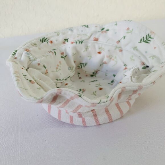 Rabbit Bear Hat Sunhat Baby Girl 3-6 Months White Pink Stripe Floral Reversible - Picture 2 of 7